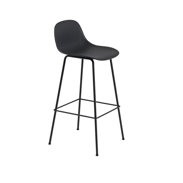 Muuto Fiber Barstol Med Tube Base Og Ryglæn Sort H97 Cm