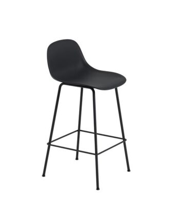 Muuto Fiber Barstol Med Tube Base Og Ryglæn Sort Sort H87   Cm
