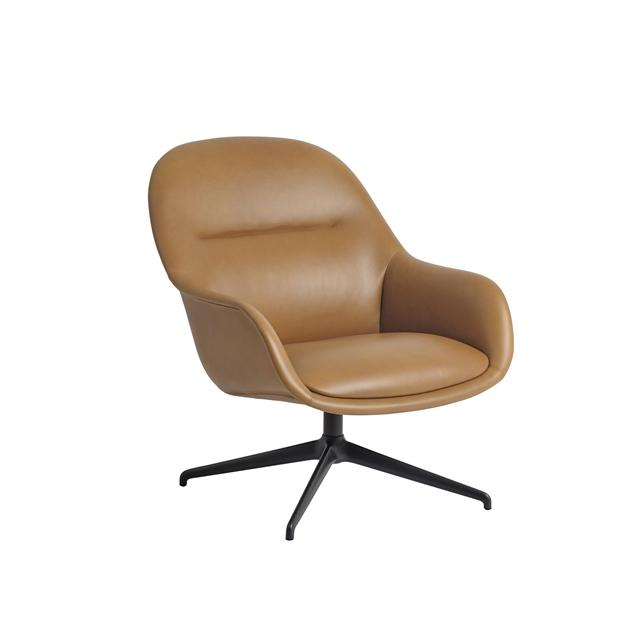 Muuto Fiber Lænestol Med Swivel Cognac Læder Antracit