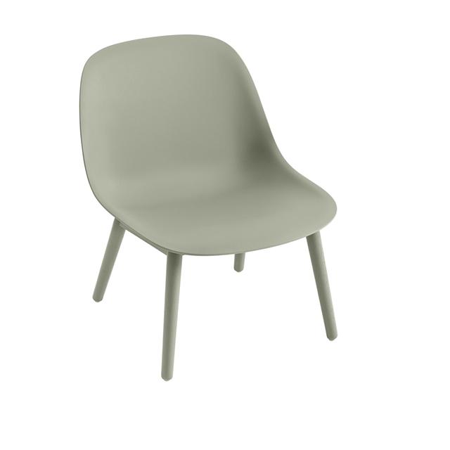 Muuto Fiber Lænestol Med Træ Base Støvet Grøn