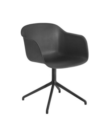 Muuto Fiber Spisebordsstol Med Armlæn Og Swivel Base Sort