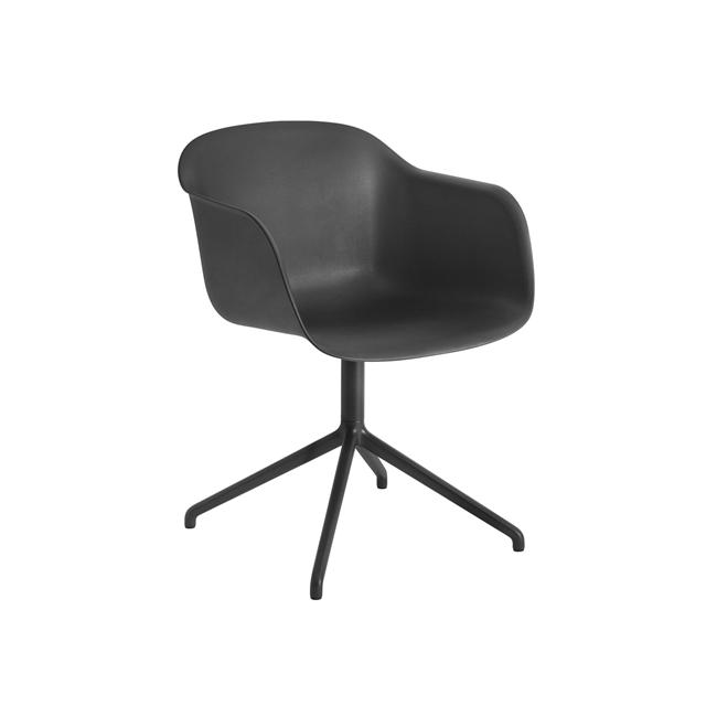Muuto Fiber Spisebordsstol Med Armlæn Og Swivel Base Sort
