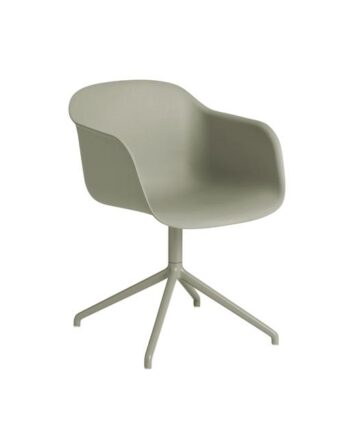 Muuto Fiber Spisebordsstol Med Armlæn Og Swivel Base Støvet Grøn