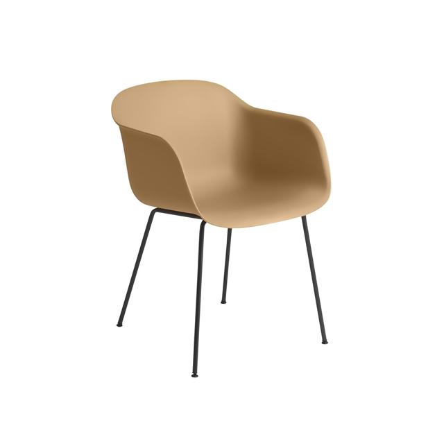 Muuto Fiber Spisebordsstol Med Armlæn Og Tube Base Ochre Sort
