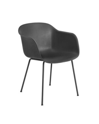 Muuto Fiber Spisebordsstol Med Armlæn Og Tube Base Sort