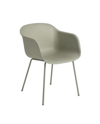 Muuto Fiber Spisebordsstol Med Armlæn Og Tube Base Støvet Grøn