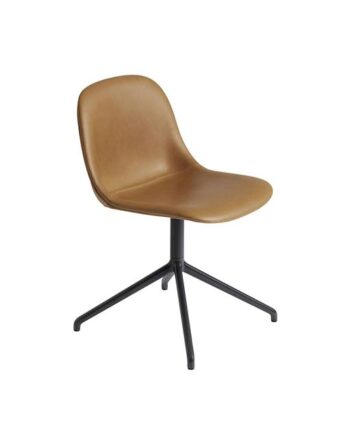Muuto Fiber Spisebordsstol Med Swivel Base Læder Polstret Cognac Sort