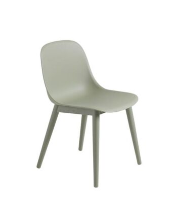 Muuto Fiber Spisebordsstol Med Træ Base Støvet Grøn