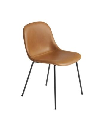 Muuto Fiber Spisebordsstol Med Tube Base Læder Polstret Cognac Sort