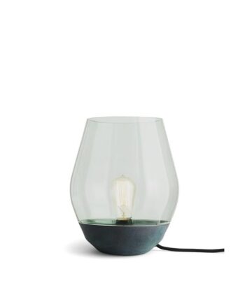 New Works Bowl Bordlampe Irret Kobber Med Lysegrøn Glas Skærm