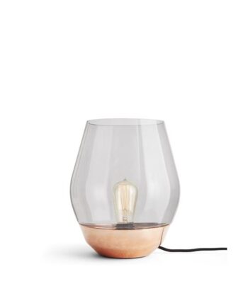 New Works Bowl Bordlampe Rå Kobber Med Røget Glas Skærm