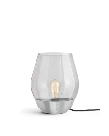 New Works Bowl Bordlampe Rustfrit Stål   Røget Glasskærm