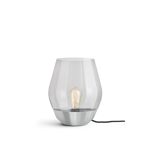 New Works Bowl Bordlampe Rustfrit Stål Røget Glasskærm