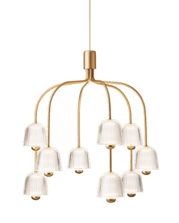 Nuura Asteea   Lysekrone Satin Messing Riflet Klar