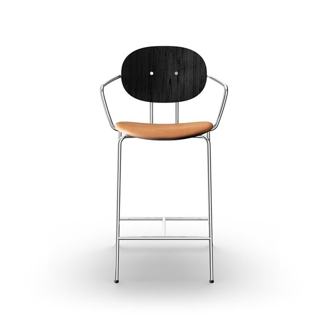 Sibast Furniture Piet Hein Barstol Krom Med Armlæn Sort Egetræ Og Cognac Læder