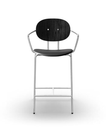 Sibast Furniture Piet Hein Barstol Krom Med Armlæn Sort Egetræ Og Sort Læder