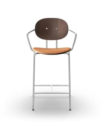 Sibast Furniture Piet Hein Barstol Krom Med Armlæn Valnød Og Cognac Læder