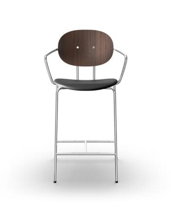 Sibast Furniture Piet Hein Barstol Krom Med Armlæn Valnød Og Sort Læder