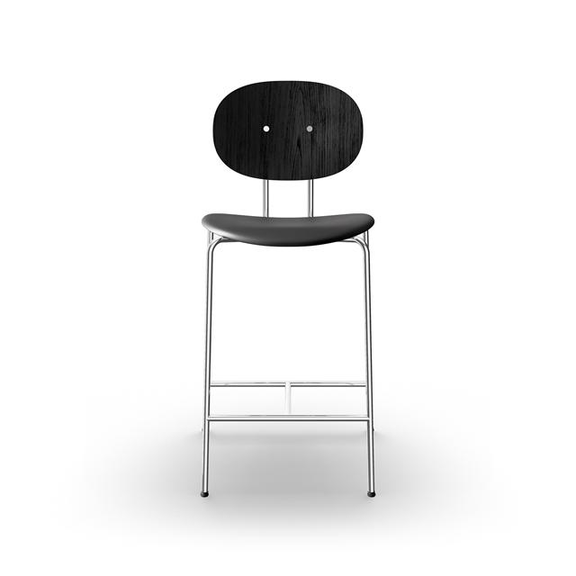 Sibast Furniture Piet Hein Barstol Krom Sort Egetræ Og Sort Læder