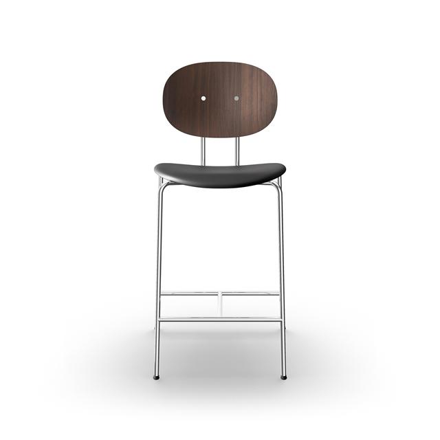 Sibast Furniture Piet Hein Barstol Krom Valnød Og Sort Læder