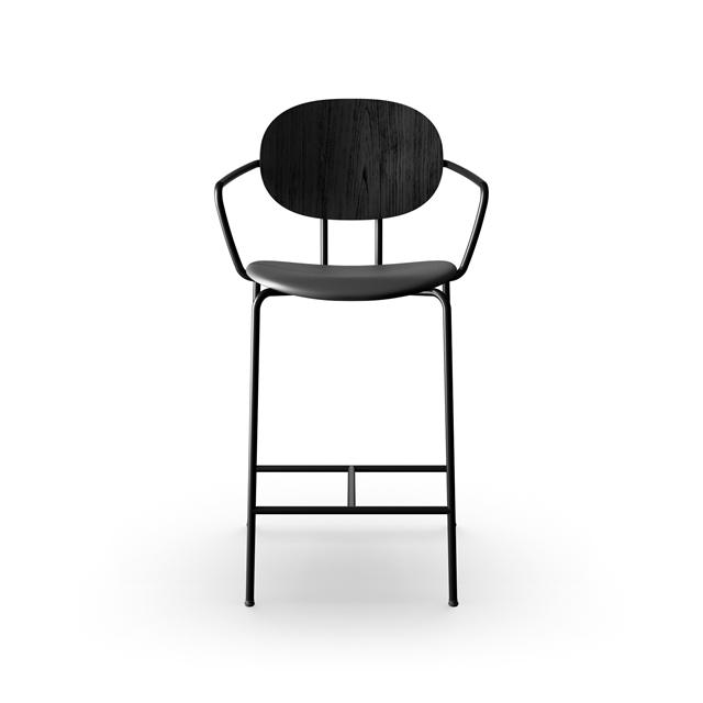 Sibast Furniture Piet Hein Barstol Sort Med Armlæn Sort Egetræ Og Sort Læder