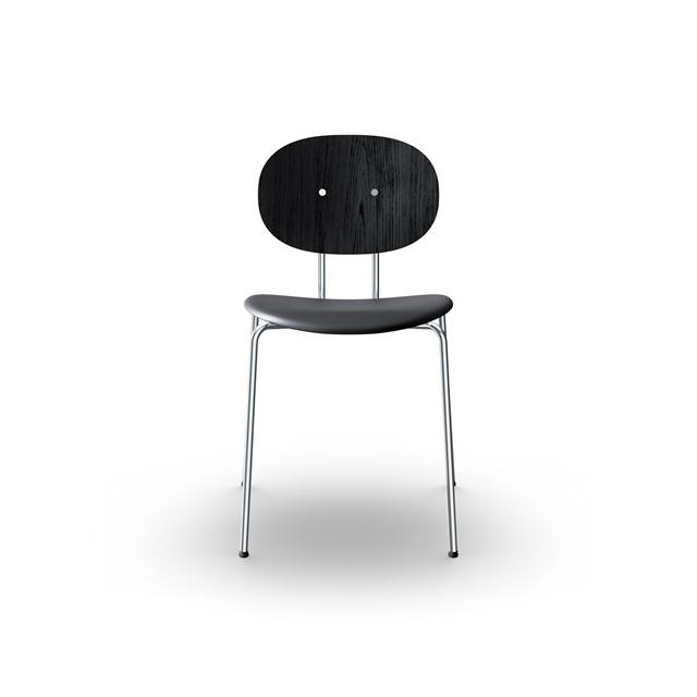 Sibast Furniture Piet Hein Spisebordsstol Krom Sort Egetræ Og Sort Læder