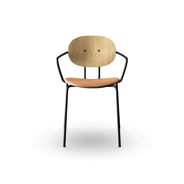 Sibast Furniture Piet Hein Spisebordsstol Sort Med Armlæn Egetræ Og Cognac Læder