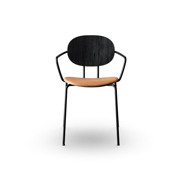 Sibast Furniture Piet Hein Spisebordsstol Sort Med Armlæn Sort Egetræ Og Cognac Læder