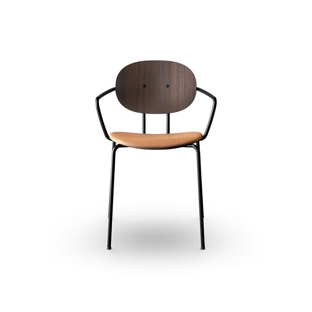 Sibast Furniture Piet Hein Spisebordsstol Sort Med Armlæn Valnød Og Cognac Læder