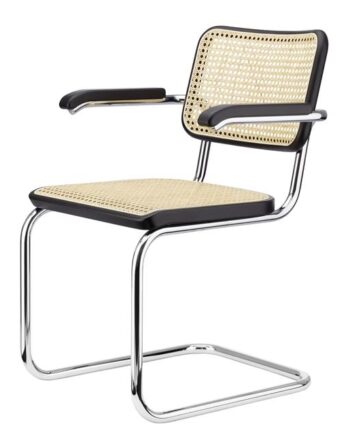 Thonet   64   Cantilever Spisebordsstol Med Armlæn Krom Sort Bejdset Bøgetræ