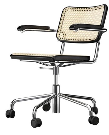 Thonet   64 Vdr Swivel Kontorstol Med Armlæn Krom Sort Bejdset Bøgetræ