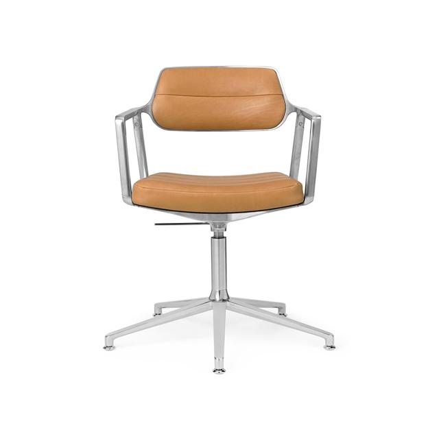 Vipp 453 Swivel Drejestol Med Gulvglidere Aluminium Kamel Læder