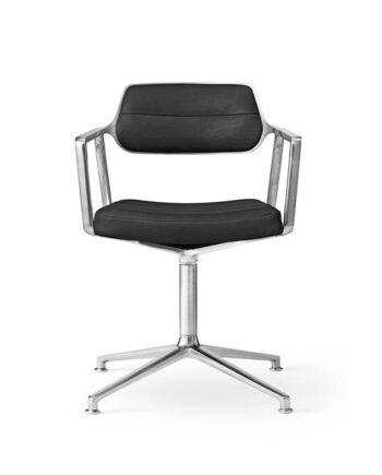 Vipp 453 Swivel Drejestol Med Gulvglidere Aluminium Sort Læder