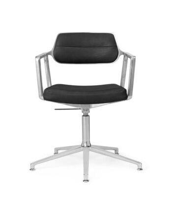 Vipp 453 Swivel  Drejestol Med Gulvglidere Aluminium Sort Læder