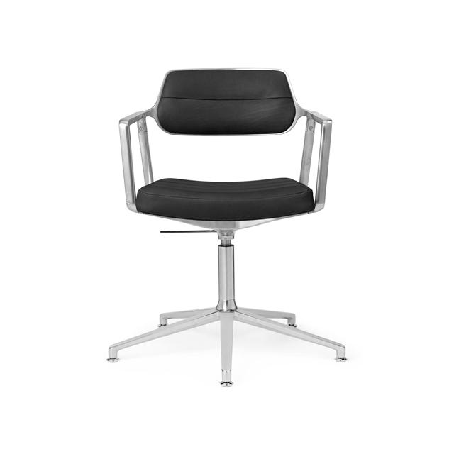 Vipp 453 Swivel Drejestol Med Gulvglidere Aluminium Sort Læder