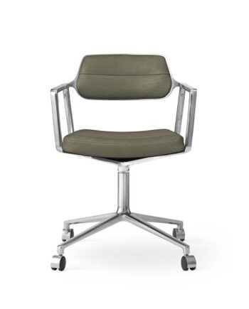 Vipp 453 Swivel Drejestol Med Hjul Aluminium Bosco Grøn Læder