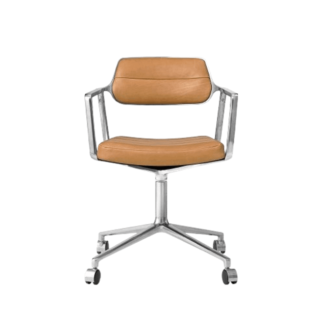 Vipp 453 Swivel Drejestol Med Hjul Aluminium Camel Læder