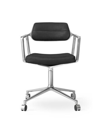 Vipp 453 Swivel Drejestol Med Hjul Aluminium Sort Læder