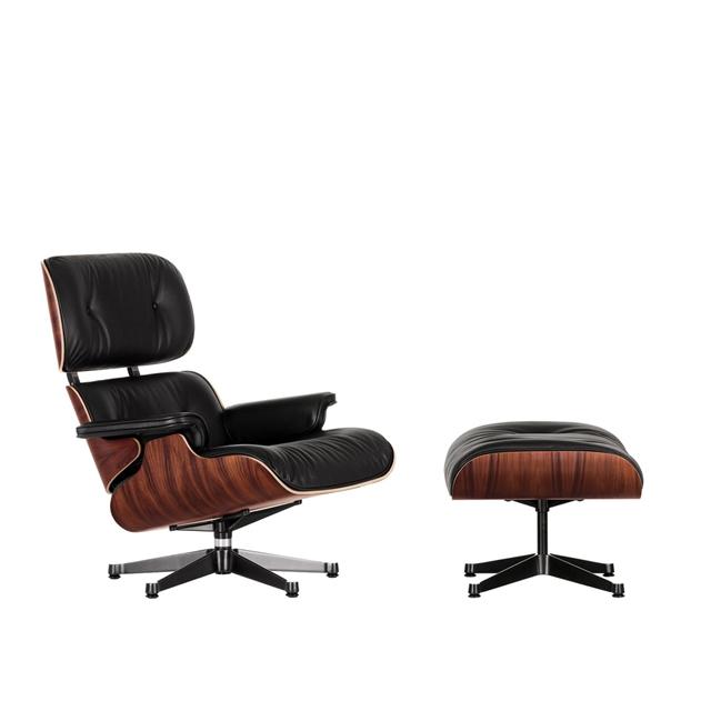 Vitra Eames Lænestol Santos Palisander Sort Læder Med Ottoman