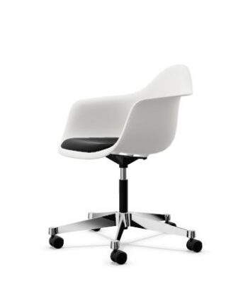 Vitra Eames Plastic Pacc Kontorstol Med Polstret Sæde Og Swivel Sort Hvid