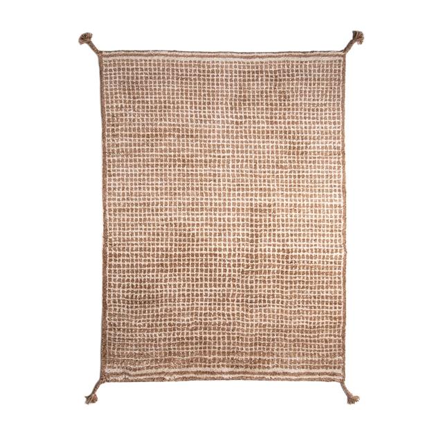 Woodnotes Grid Håndknyttet Uld Gulvtæppe 140 200 Cm Hvid Camel
