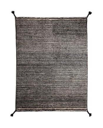 Woodnotes Grid Håndknyttet Uld Gulvtæppe 140   200 Cm Hvid Sort