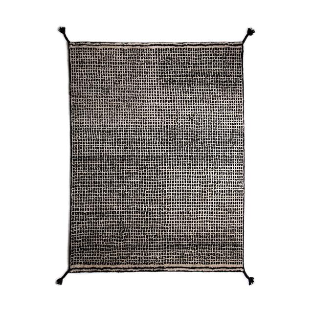 Woodnotes Grid Håndknyttet Uld Gulvtæppe 140 200 Cm Hvid Sort