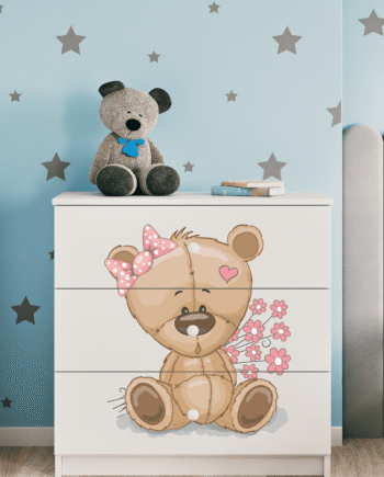 Babydreams Børnekommode Med Bamse Med Blomster       Skuffer Hvid Laminat