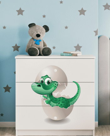 Babydreams Børnekommode Med Lille Dino       Skuffer Hvid Laminat