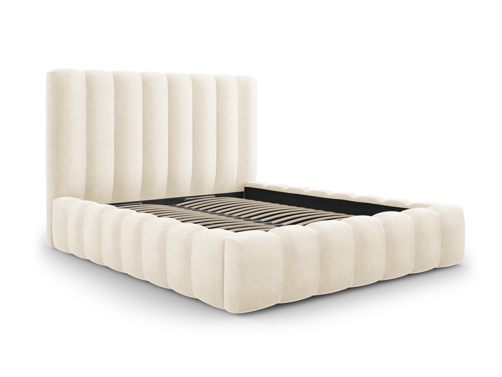 Micadoni Kelp Sengeramme Sengegavl Og Lameller Beige Fløjl Og Sort Plast 140x200