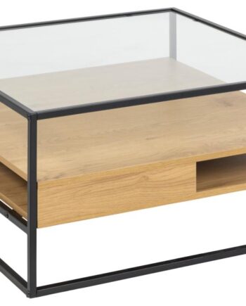 Act Nordic Randolf Sofabord       Hylder Klar Glas  Natur Vild Eg Melamin  Mat Sort Stål  80x80