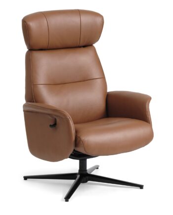 Alex Recliner Lænestol Cognac Semi Aniline Læder Og Sort Aluminium