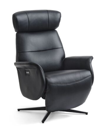 Alex Recliner Lænestol   Motors Sort Semi Aniline Læder Og Sort Aluminium