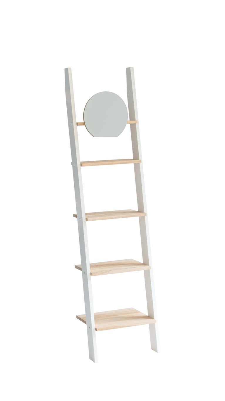 Ashme Stigehylde Med Spejl 45x180cm Asketræ Hylder Hvid